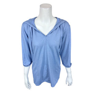 Susan Graver SG Sport Reg. Drop-Shoulder Hooded Tunic Top Serene Sky Small Size